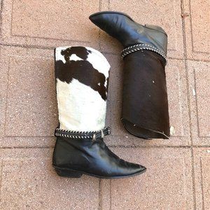 VINTAGE GLACEE MADE IN SPAIN PONY HAIR LEATHER WOMEN'S BOOTS SZ 9.